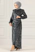 Scaly Velvet Evening dress ASM2638 Anthracite - Thumbnail