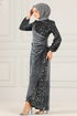 Scaly Velvet Evening dress ASM2638 Anthracite - Thumbnail