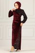 Scaly Velvet Evening dress ASM2638 Burgundy - Thumbnail