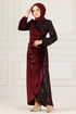 Scaly Velvet Evening dress ASM2638 Burgundy - Thumbnail