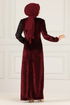 Scaly Velvet Evening dress ASM2638 Burgundy - Thumbnail