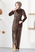 Scaly Velvet Evening dress Brown ASM2627 - Thumbnail