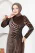 Scaly Velvet Evening dress Brown ASM2627 - Thumbnail