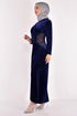 Scaly Velvet Evening dress Navy blue ASM2627 - Thumbnail