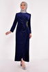 Scaly Velvet Evening dress Navy blue ASM2627 - Thumbnail