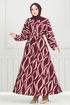 Schlagzeile Reifen Gemustert Kleid 4026TGE913-M Bordeaux - Thumbnail