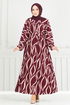 Schlagzeile Reifen Gemustert Kleid 4026TGE913-M Bordeaux - Thumbnail