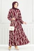 Schlagzeile Reifen Gemustert Kleid 4026TGE913-M Bordeaux - Thumbnail