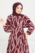 Schlagzeile Reifen Gemustert Kleid 4026TGE913-M Bordeaux - Thumbnail