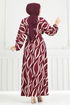 Schlagzeile Reifen Gemustert Kleid 4026TGE913-M Bordeaux - Thumbnail