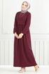 Schlagzeile Reifen Hijab Kleid 22034UKB929-M Bordeaux - Thumbnail