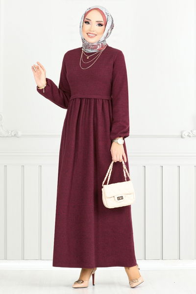 MRV U.K.B. - Schlagzeile Reifen Hijab Kleid 22034UKB929-M Bordeaux