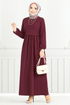 Schlagzeile Reifen Hijab Kleid 22034UKB929-M Bordeaux - Thumbnail