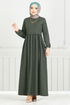 Schlagzeile Reifen Hijab Kleid 22034UKB929-M Khaki - Thumbnail