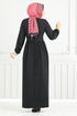 Schlagzeile Reifen Hijab Kleid 22034UKB929-M Schwarz - Thumbnail