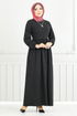 Schlagzeile Reifen Hijab Kleid 22034UKB929-M Schwarz - Thumbnail