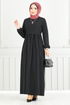 Schlagzeile Reifen Hijab Kleid 22034UKB929-M Schwarz - Thumbnail