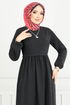 Schlagzeile Reifen Hijab Kleid 22034UKB929-M Schwarz - Thumbnail