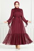 Schlagzeile Schnürsenkel Abendkleid 5678END900-M Bordeaux - Thumbnail