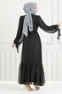 Schlagzeile Schnürsenkel Abendkleid 5678END900-M Schwarz - Thumbnail