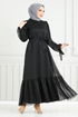 Schlagzeile Schnürsenkel Abendkleid 5678END900-M Schwarz - Thumbnail