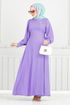 Schnürsenkel Detail Kleid 15962BSK984-M Lila - Thumbnail