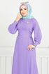 Schnürsenkel Detail Kleid 15962BSK984-M Lila - Thumbnail
