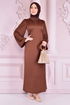 Schwungrad Arm Kleid Braun END5171 - Thumbnail