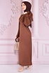 Schwungrad Arm Kleid Braun END5171 - Thumbnail