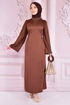 Schwungrad Arm Kleid Braun END5171 - Thumbnail