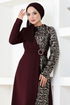 Sequin Detail Dress Burgundy ASM2516 - Thumbnail