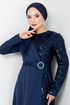 Sequin Detail Dress Navy blue ASM2516 - Thumbnail