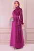 Sequin Detail Evening dress Fuchsia ASM2516 - Thumbnail