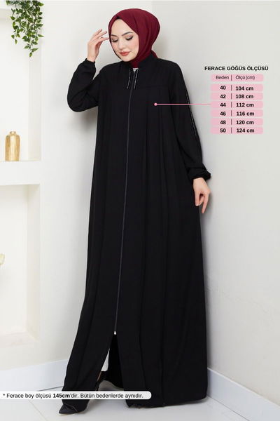 MRV E.S.L. - Şerit Detaylı Tesettür Ferace 1007ESL1097-M Siyah