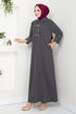 Shirt Collared Bürümcük Dress 2501HBS932-M Anthracite - Thumbnail