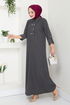 Shirt Collared Bürümcük Dress 2501HBS932-M Anthracite - Thumbnail