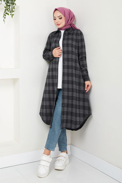 MRV B.R.Z. - Shirt Collared Plaid Tunic 2003BRZ981-M Anthracite