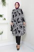 Shirt Collared Viscose Tunic 2354BGS895-M Black&Ecru - Thumbnail