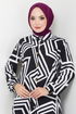 Shirt Collared Viscose Tunic 2354BGS895-M Black&Ecru - Thumbnail