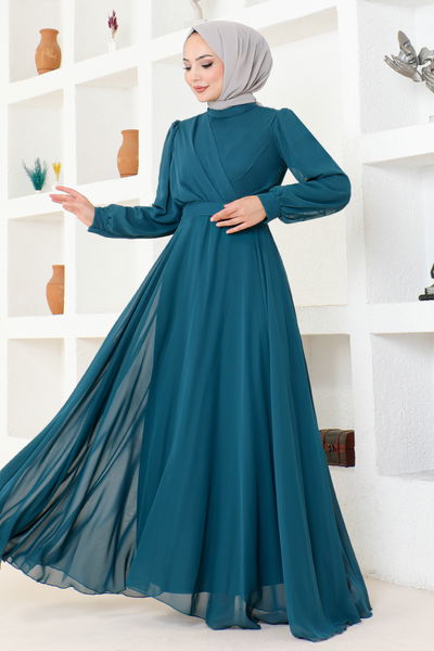 END - Şifon Abiye END5525 Petrol - 342609