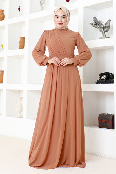 MDY - Şifon Abiye MDY4858 Taba