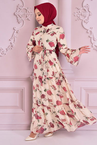 NEV - Şifon Elbise Gül Kurusu NEV14494