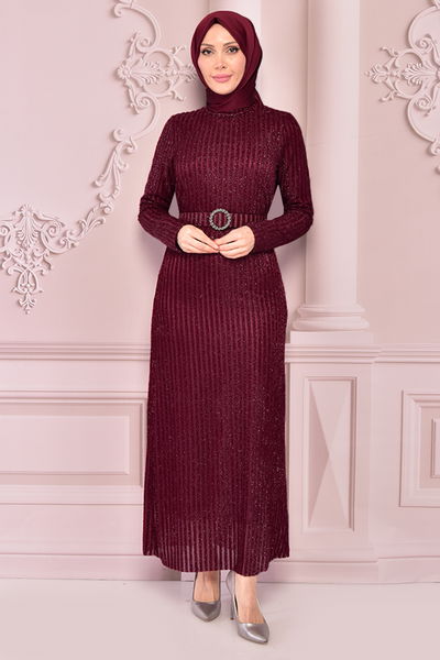 END - Silbrig Abendkleid Bordeaux END5515