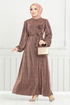 Silbrig Hijab Abendkleid 5657END900-M Kupfer - Thumbnail