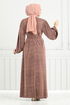 Silbrig Hijab Abendkleid 5657END900-M Kupfer - Thumbnail