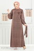 Silbrig Hijab Abendkleid 5657END900-M Kupfer - Thumbnail