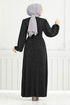 Silbrig Hijab Abendkleid 5657END900-M Schwarz - Thumbnail