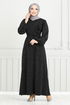 Silbrig Hijab Abendkleid 5657END900-M Schwarz - Thumbnail