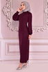 Silbrig Perle Details Abendkleid Bordeaux ASM2470 - Thumbnail