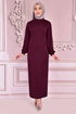 Silbrig Perle Details Abendkleid Bordeaux ASM2470 - Thumbnail